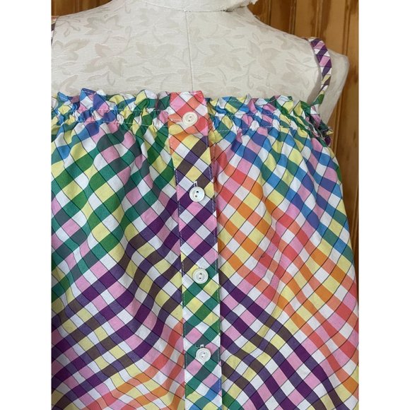 J. Crew Button-Front Gingham Rainbow Tank Top Camisole Stretch Cotton size 8 - Picture 6 of 12